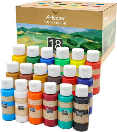 Artecho Acrylfarbe 18/24/48 wasserfeste Farben, je 59 ml Flaschen mit Klappverschluss, für Papier, Ton, Holz, Steine – zum Reisen, Malen & Freude verschenken