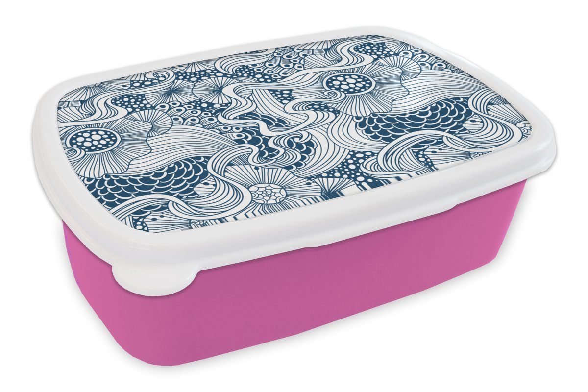 MuchoWow Lunchbox Muster - Blumen - Botanisch, Kunststoff, (2-tlg), Brotbox für Erwachsene, Brotdose Kinder, Snackbox, Mädchen, Kunststoff rosa