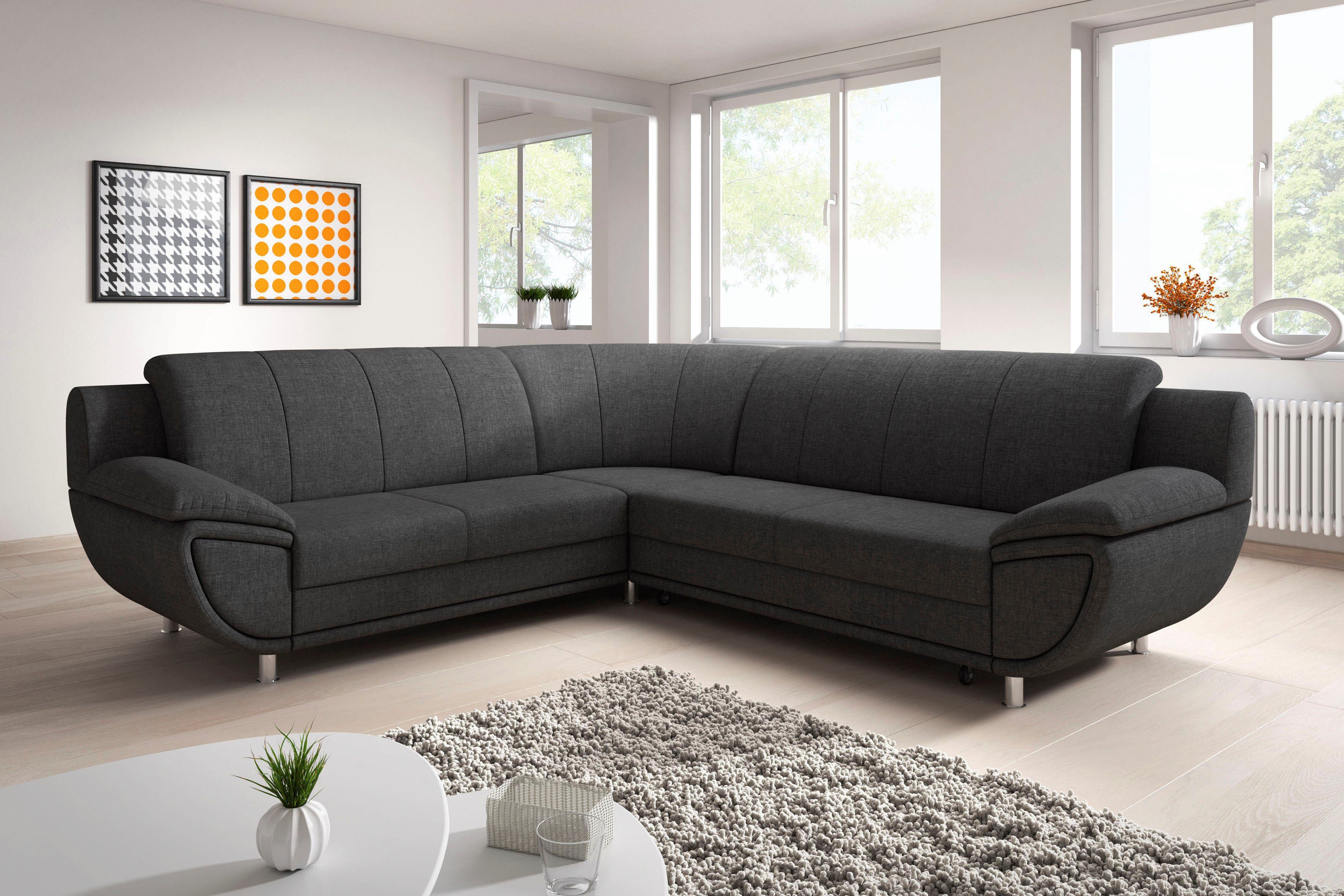 TRENDMANUFAKTUR Ecksofa Rondo II, zeitlos & elegant, bequeme Armlehnen, L-Form, wahlweise mit Federkern, wahlweise mit Bettfunktion, B/T 247/267cm