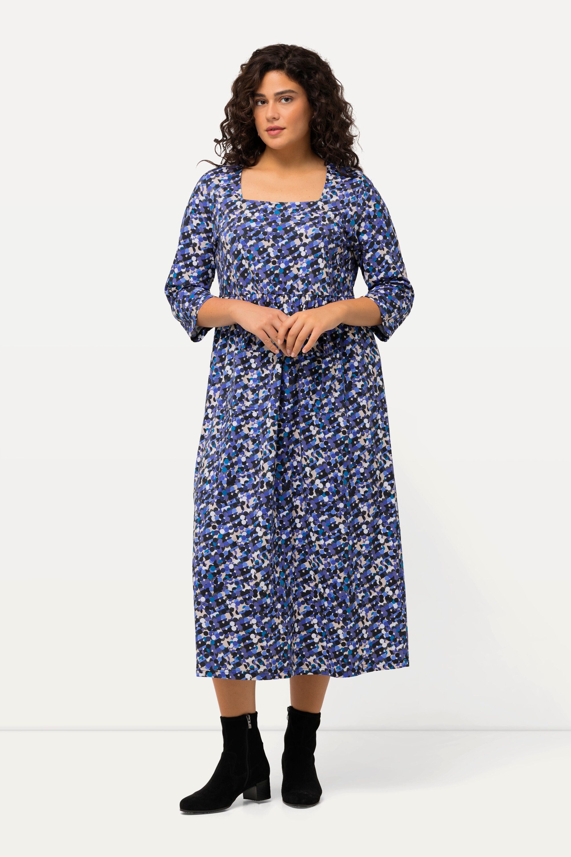 Maxikleid Jerseykleid Punkte Carree-Ausschnitt 3/4-Arm