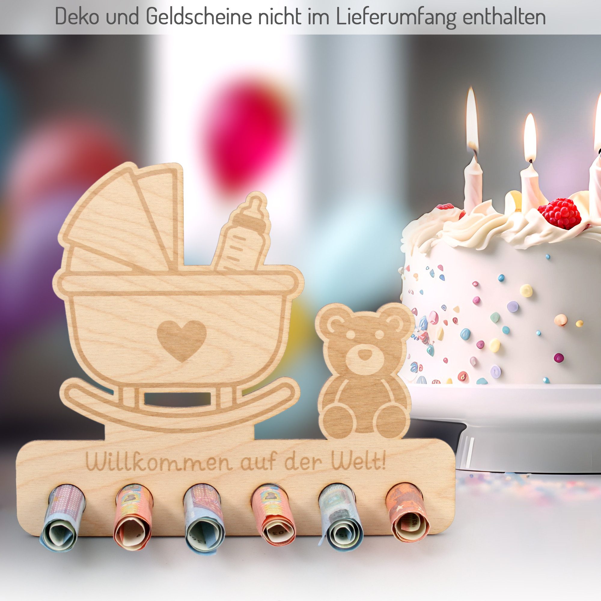 Kreative Feder Glückwunschkarte Geldgeschenk für feierliche Anlässe, origineller Geldscheinhalter aus Holz mit 6 Löchern für Geldscheine