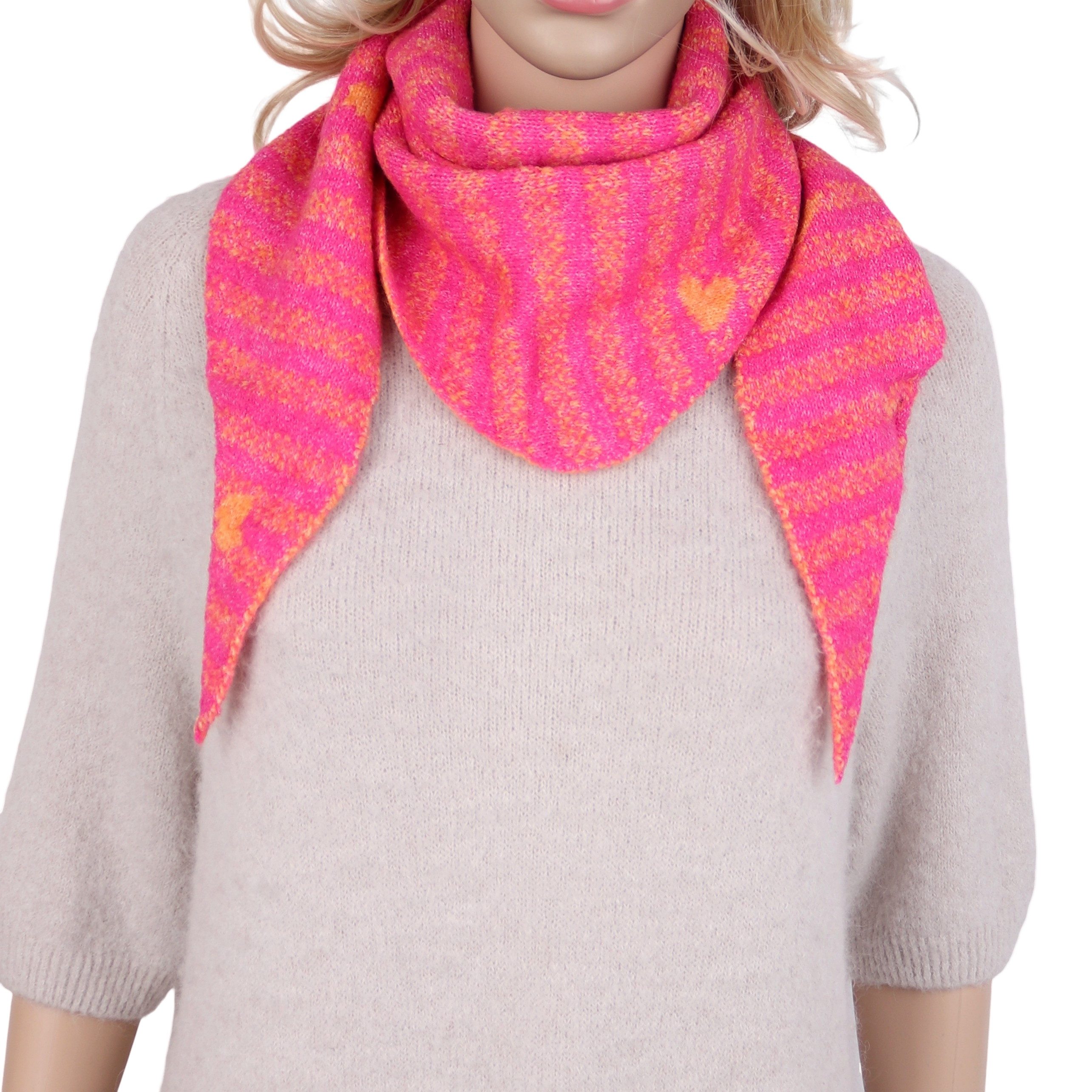 MIRROSI Dreieckstuch Damen kleiner Dreieckschal 130x40 cm, mit Herz- und Streifenmuster, (Neue Kollektion Herbst/Winter 2026), super weich & warm