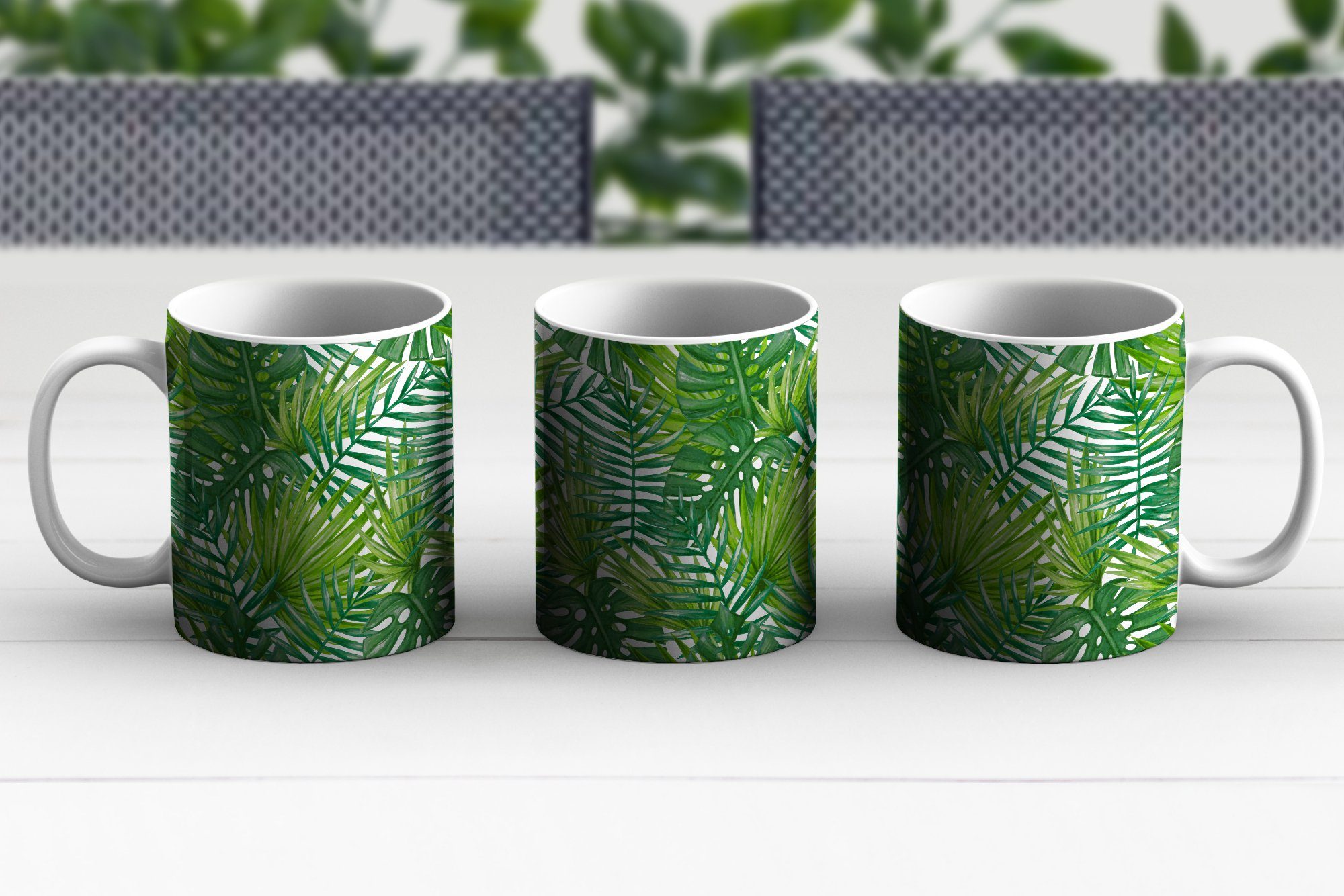 MuchoWow Tasse Geschenk Becher, Teetasse, Palme - Teetasse, - Kaffeetassen, Muster, Keramik, Blätter