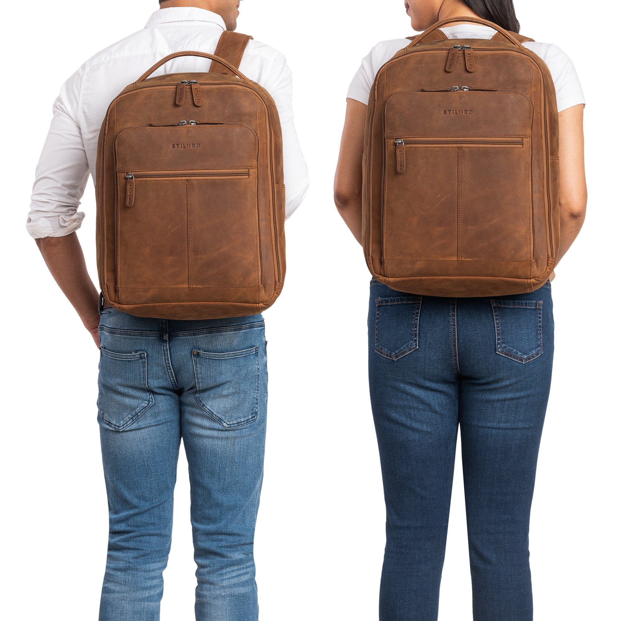 Damen Notebook-Rucksack Rucksack - Leder Herren und "Gordon" STILORD dunkelbraun tan Geschmackvoller