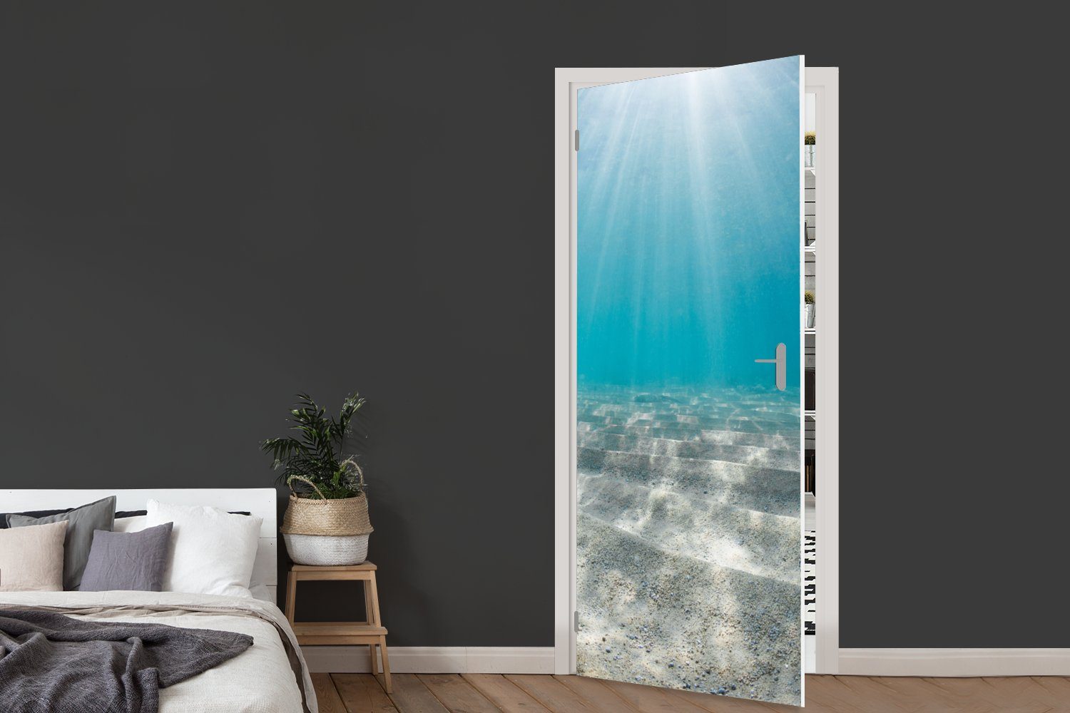 Tür, (1 für 75x205 cm Türaufkleber, Türtapete Meeresgrund, MuchoWow bedruckt, Matt, Fototapete St), dem Sonnenlicht auf