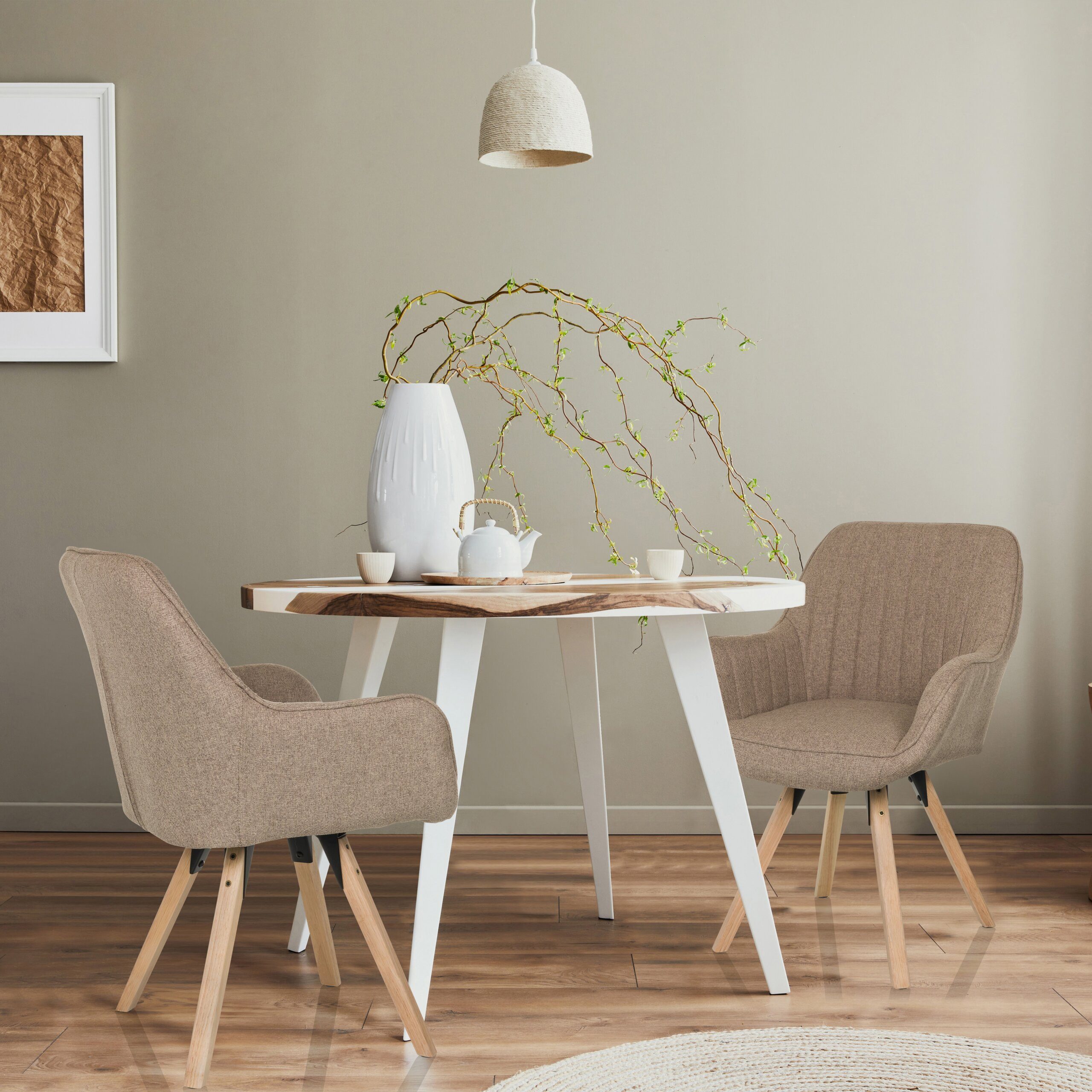 hjh LIVING Esszimmerstuhl SCANDI SOFT Stuhl gepolstert Stoff mit Armlehnen 1 (1 St), Stuhl im Scandi-Look, Sitz drehbar, bequem gepolstert, Holzfußkreuz