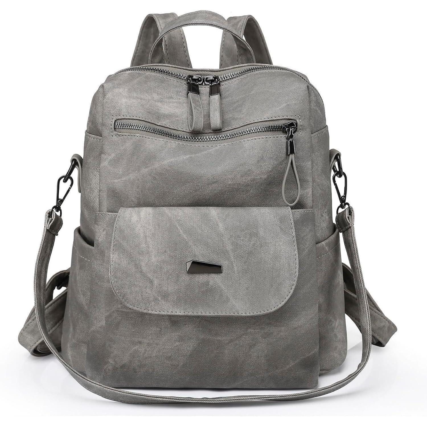 LuxusKollektion Freizeitrucksack Rucksack Damen wasserdicht diebstahlsicher PU Leder leicht Grau