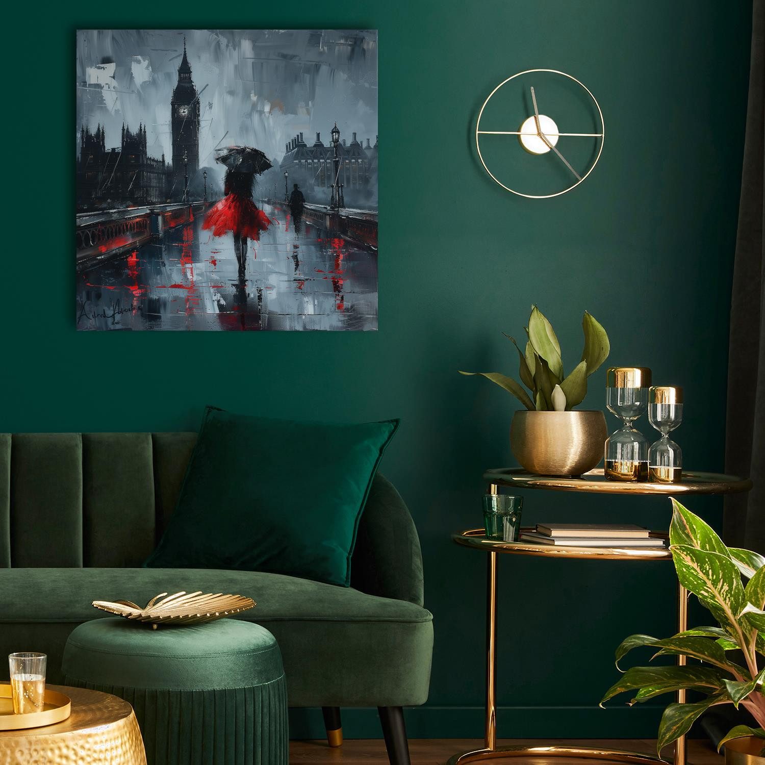 queence Leinwandbild London bei Regen, Architektonische Elemente, Bilder von Europa, Bilder von Liebespaaren, Brücken, Filmszene, Großbritannien, Jahreszeiten, Paar, Personen, Rain, Romantisch (1 St), Premium-Leinwandstoff, Handarbeit aus Deutschland