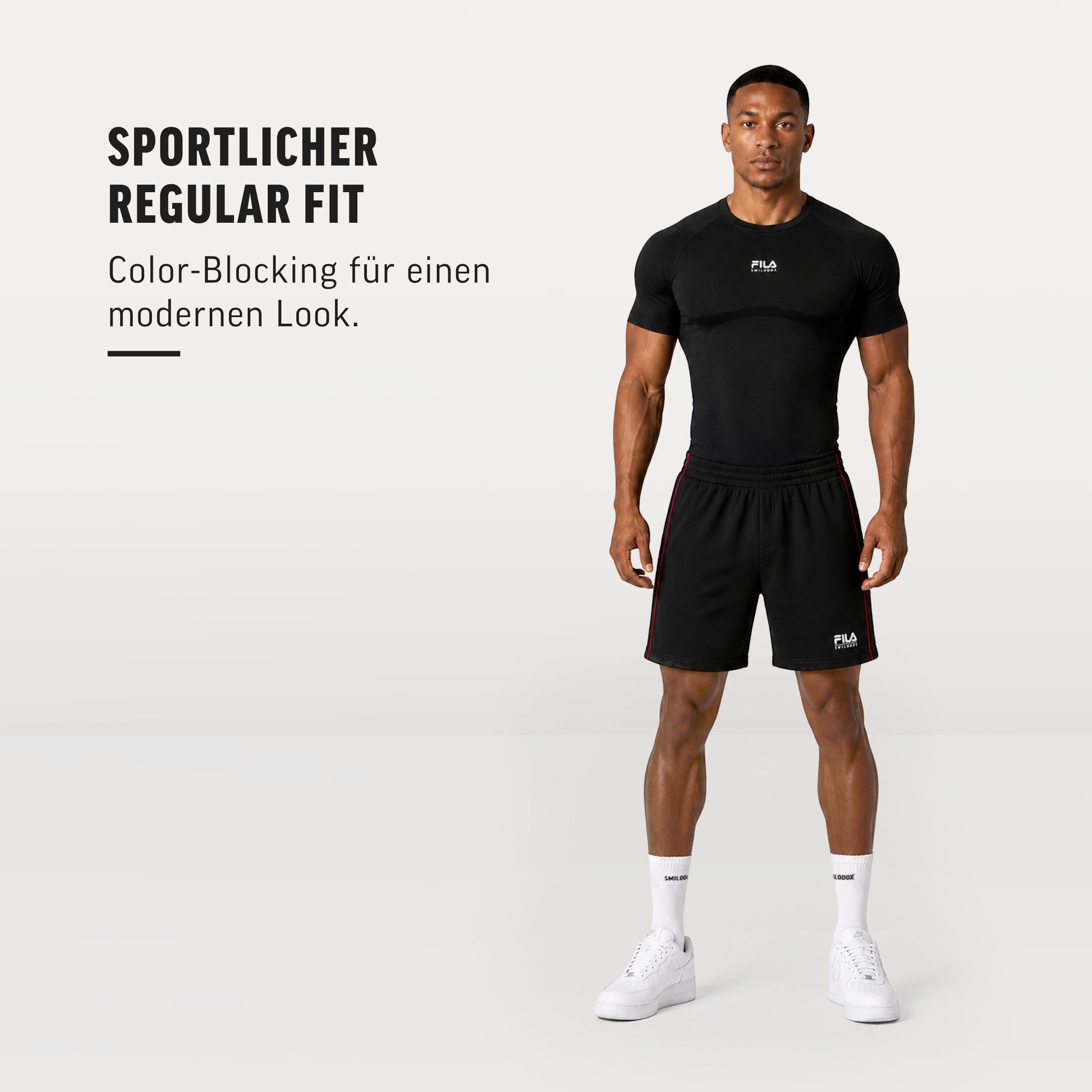 Smilodox Shorts Iseo Herren, FILA Jogger, Regular Fit, Baumwolle, für Sport, Freizeit FILA Kollaboration, Side Stripes, Rippbund, Tapered Leg