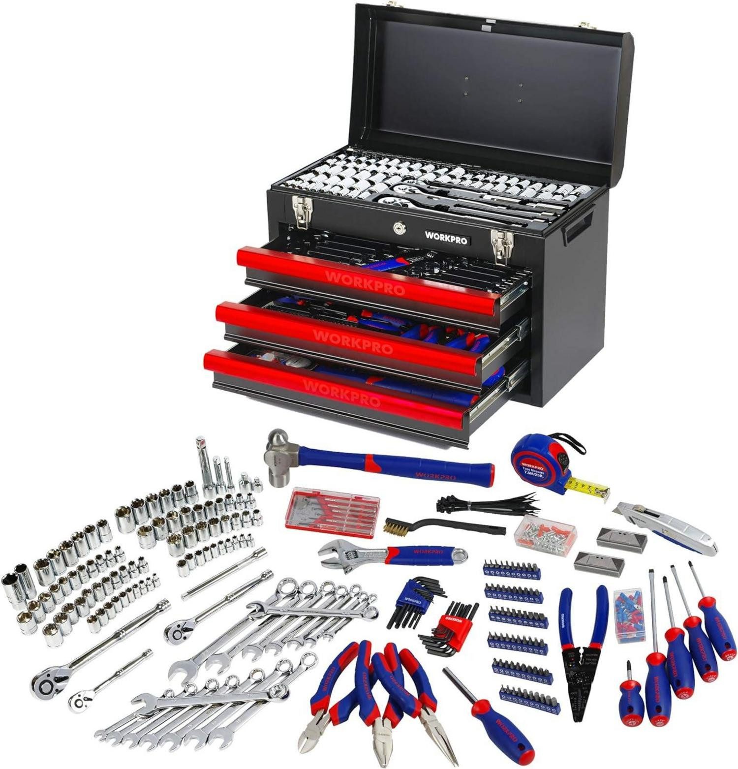 Multitool Werkzeugkoffer groß 408tlg. mit 3 Metall Schubladen Heavy Duty
