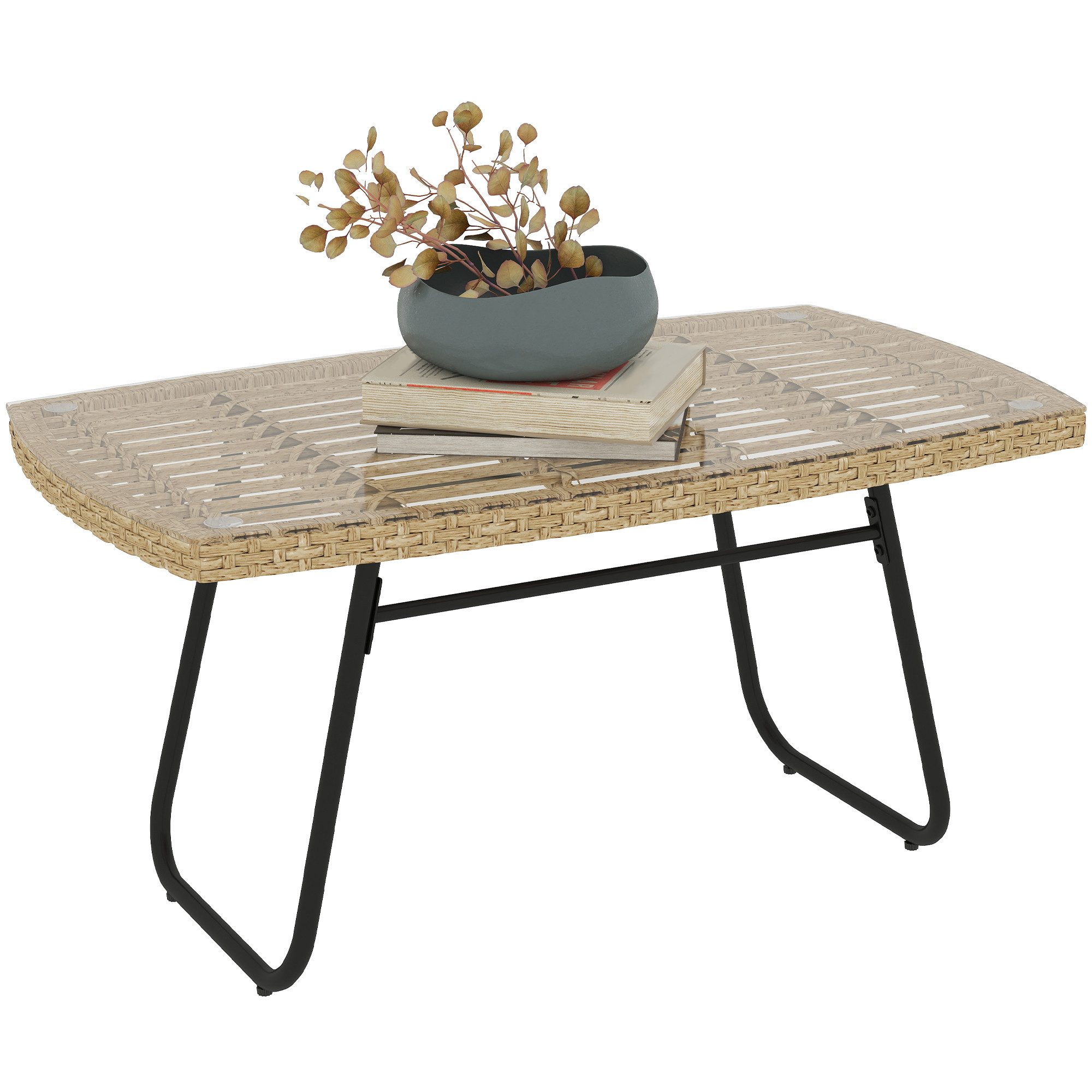 Outsunny Gartentisch UV-beständig, mit Glasplatte (Beistelltisch aus Polyra günstig online kaufen