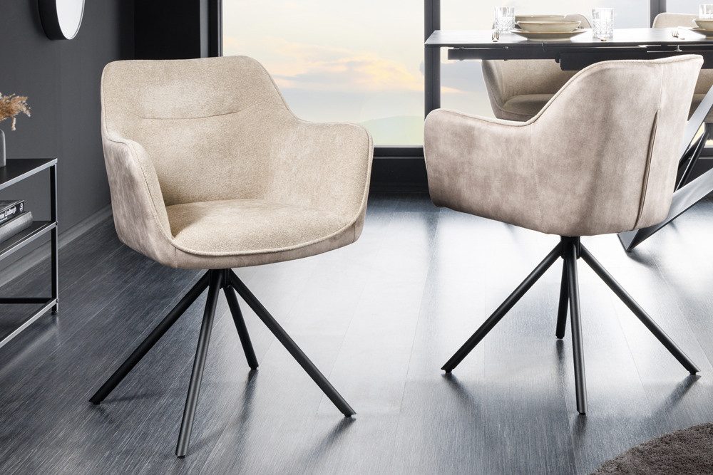 riess-ambiente Polsterstuhl VERONA champagner beige – Samt & Strukturstoff, mit Armlehne, Metall (Einzelartikel, 1 St), 180° drehbar mit Auto-Return-Funktion – ideal für Esszimmer oder Büro