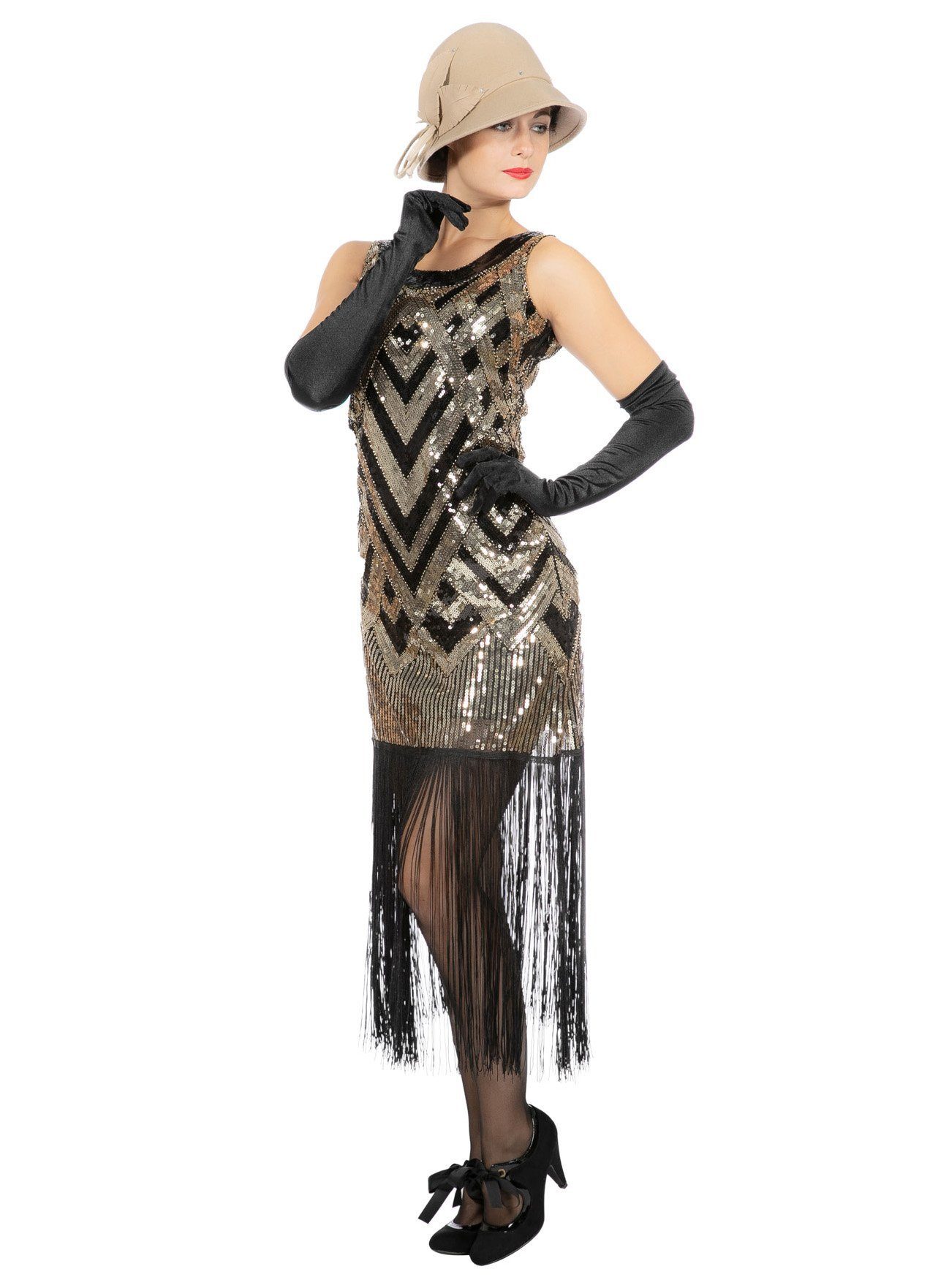 Metamorph Kostüm Goldenes 20er Jahre Abendkleid, Schimmerndes Flapper-Kleid günstig online kaufen