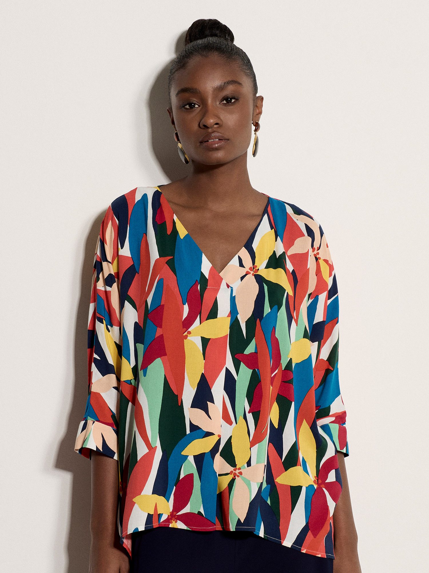 Apricot Blusenshirt Blusentop mit Farbblock-Muster