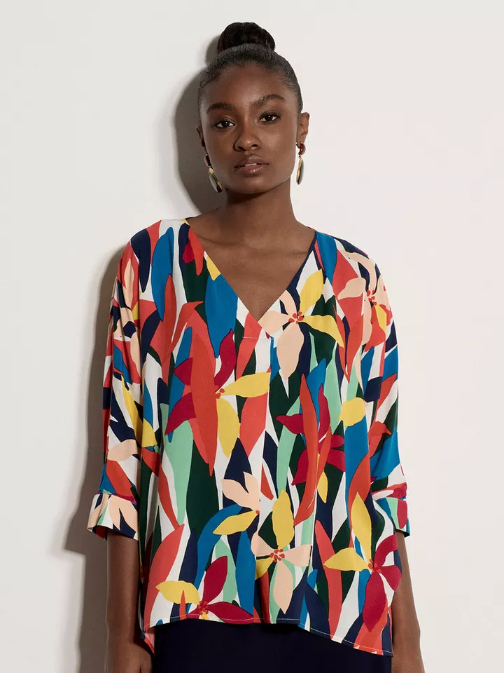 Apricot Blusenshirt Blusentop mit Farbblock-Muster