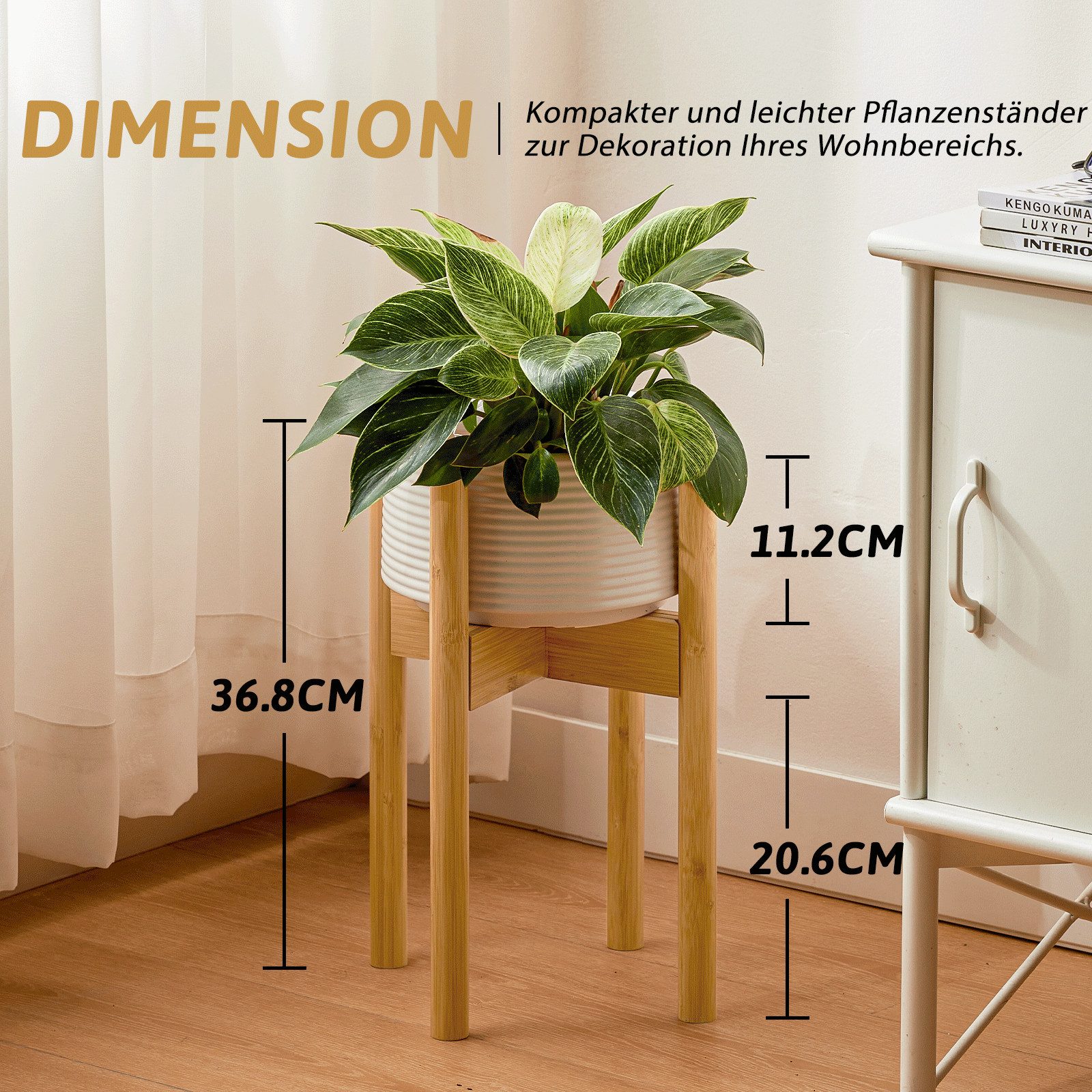 Bamworld Blumenständer Blumenhocker, Pflanzenhocker, Höhenverstellbar & Kippsicher (1 St), für verschiedene Blumentöpfe, höhe 37 cm