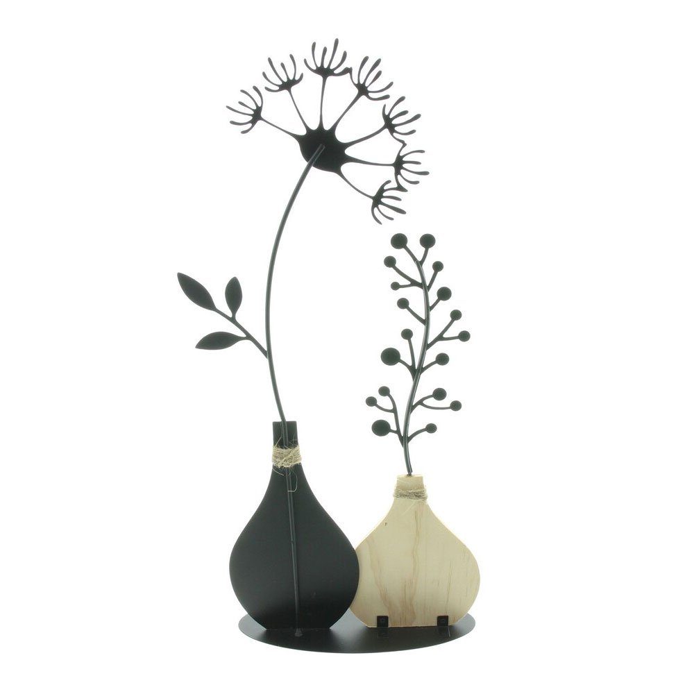 Home-trends24.de Dekofigur Vase Metalldeko Skulptur Deko Figur Objekt Blumen Schwarz