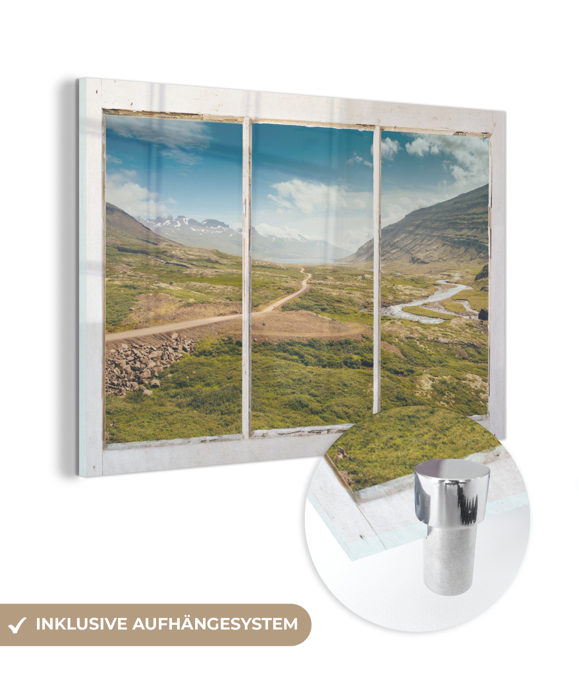 MuchoWow Acrylglasbild Aussicht - Weg - Berg, (1 St), Glasbilder - Bilder auf Glas Wandbild - Foto auf Glas - Wanddekoration