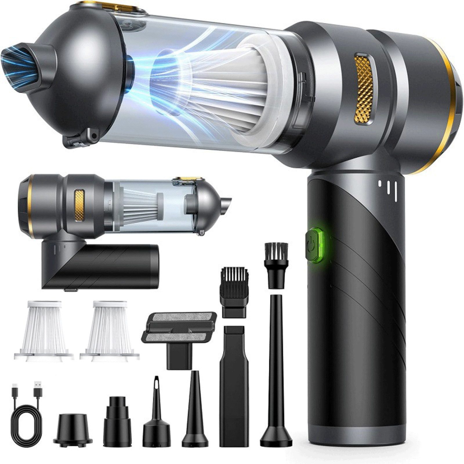 AIBISTAR Akku-Handstaubsauger Kabellos Handstaubsauger klappbar Air Duster 2in1 100.000 U/min, 6000mAh,20000 Pa,3 verstellbare Saugstufen,Klappbarer Griff
