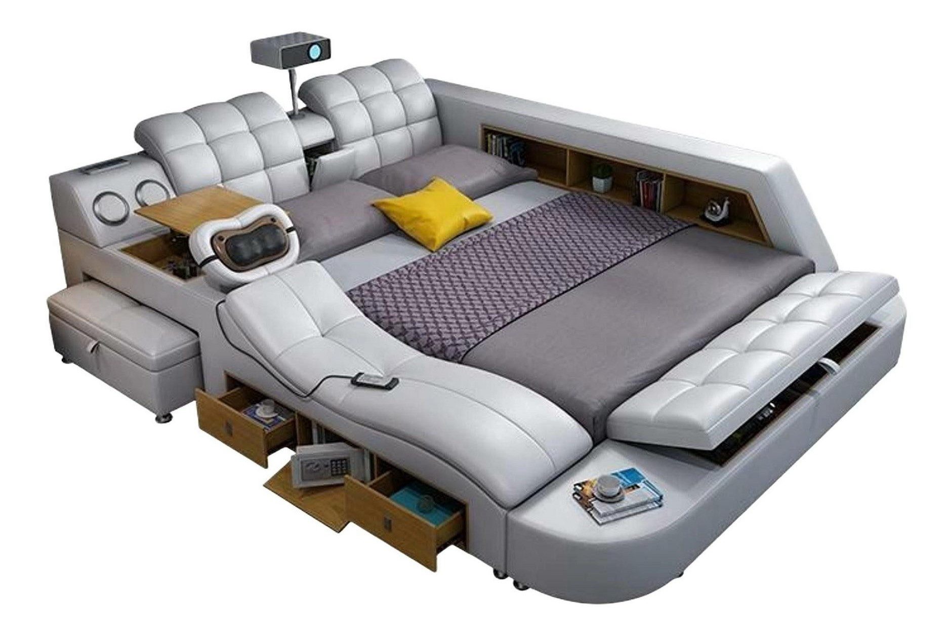 JVmoebel Multimediabett Bett Multifunktion Betten tv beamer usb led Massage Funktion Hotel (1-tlg), Made in Europa