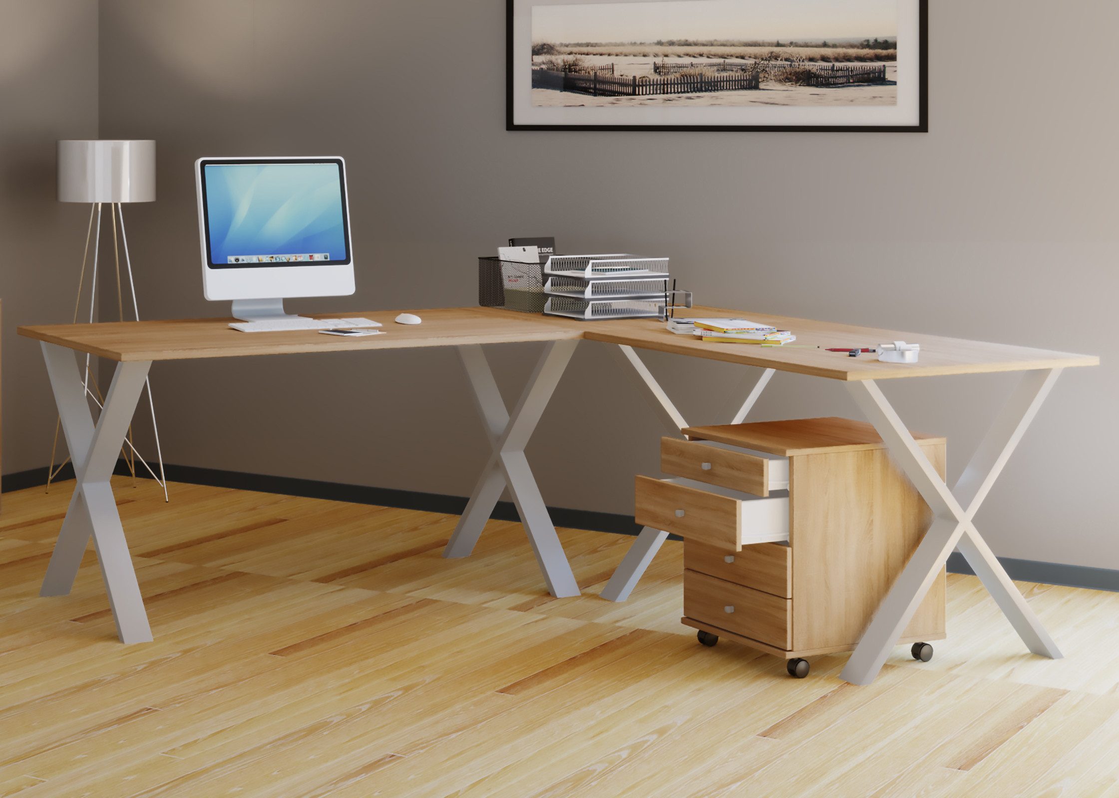 VCM Schreibtisch Lona X 76x190x190cm (1-St), VCM Holz Schreibtisch, L Form links oder rechts