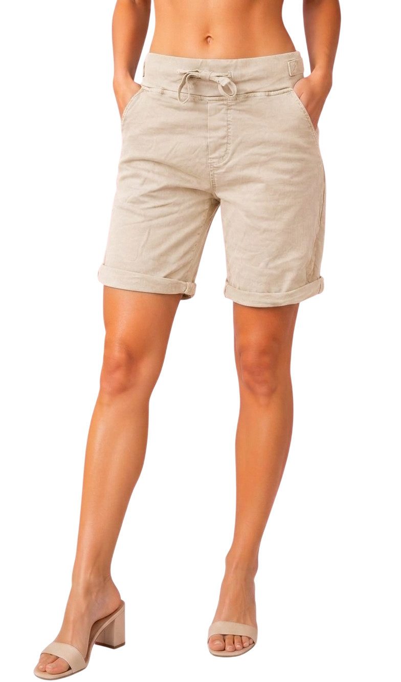 MELLY & CO Bermudas Baumwoll-Damen-Shorts im 5-Pocket-Style mit Tunnelzug & Stretch-Anteil Elastikbund mit Tunnelzug