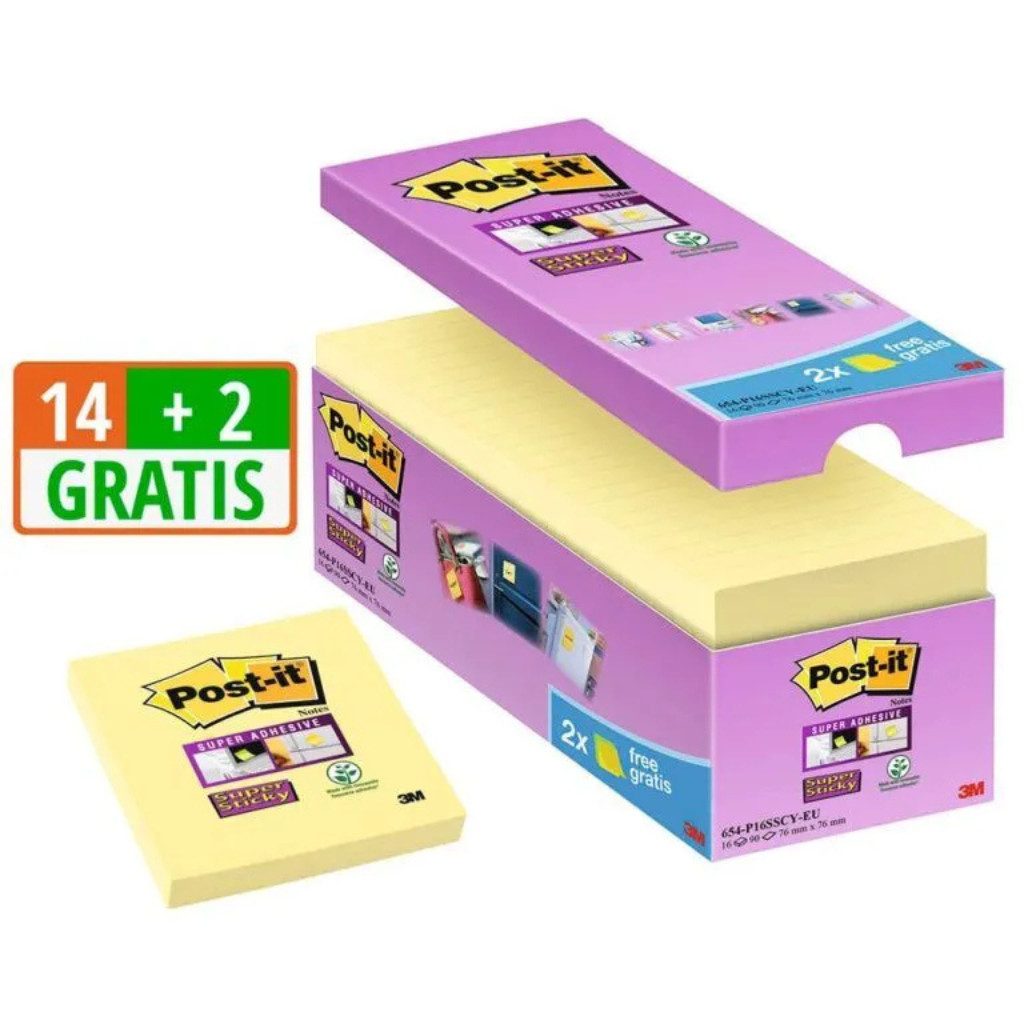 Haftnotizblock Post-it Haftnotizen extrastark 654 gelb 14 Blöcke + 2 Blöcke