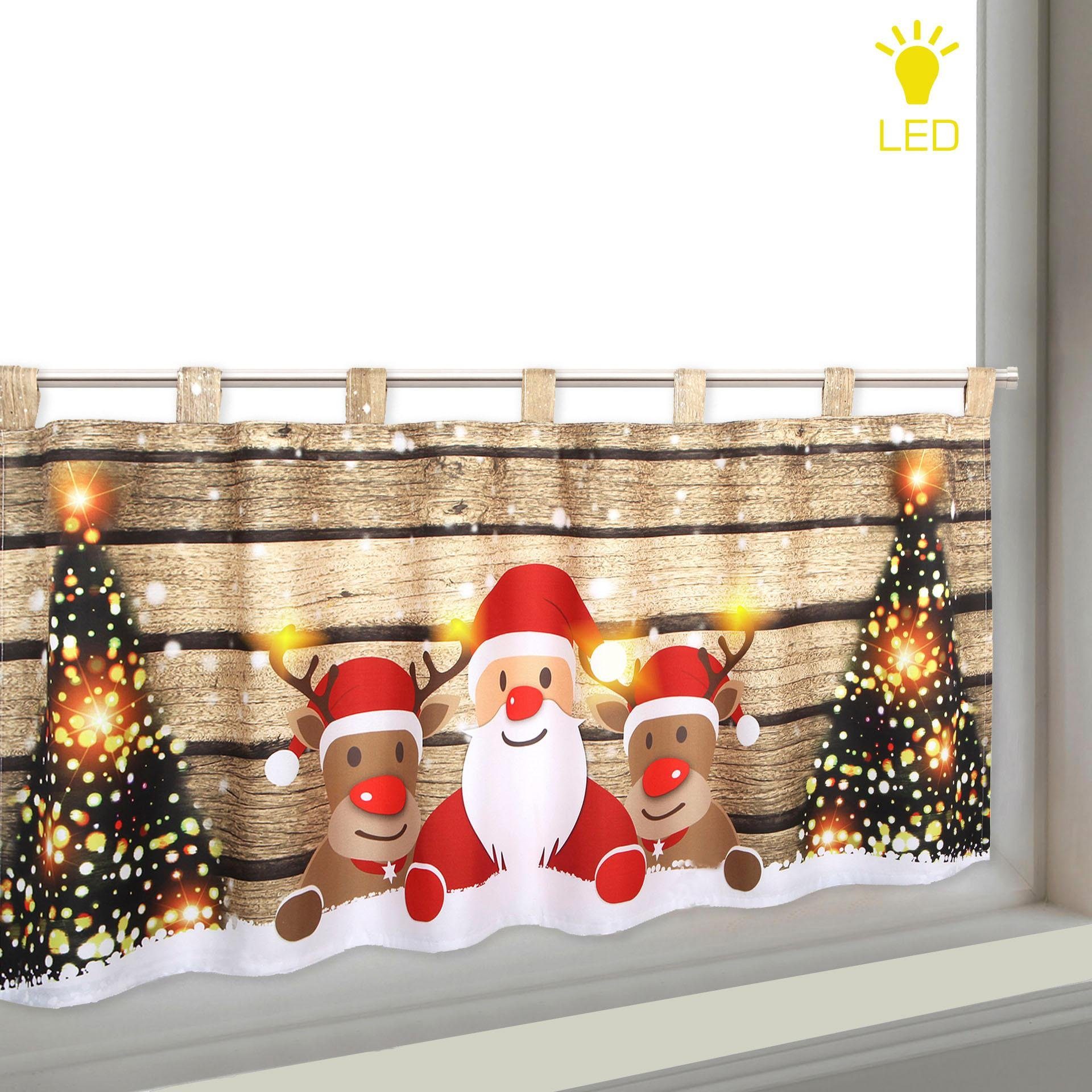 Delindo Lifestyle Scheibengardine WEIHNACHTS-TEAM (1 St), Schlaufen, blickdicht, Microfaser, HxB: 45x120, mit LED-Beleuchtung