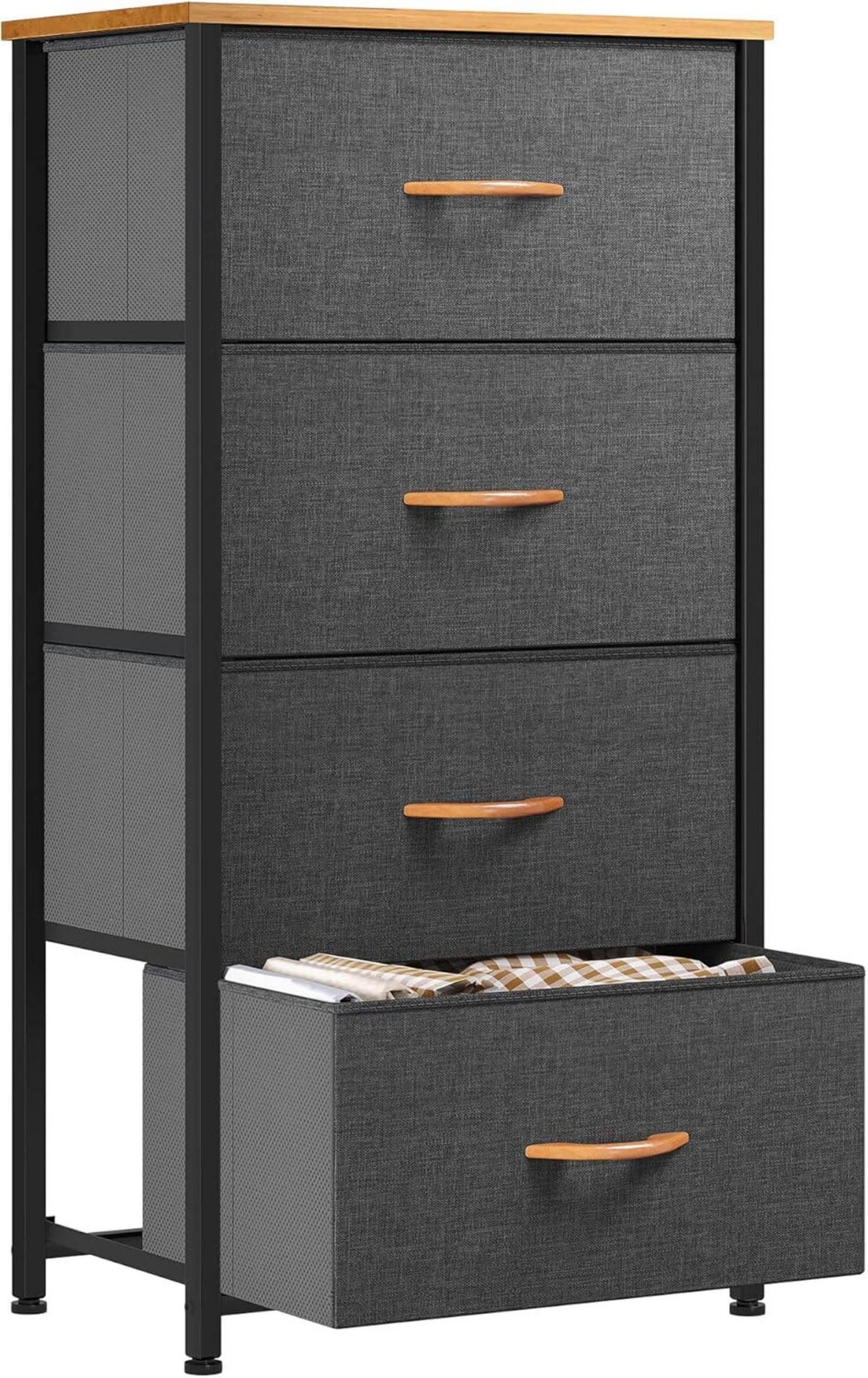 YITAHOME Schraubspanner Kommode mit 4 Schubladen Stoff Industrial Stil Dunkelgrau