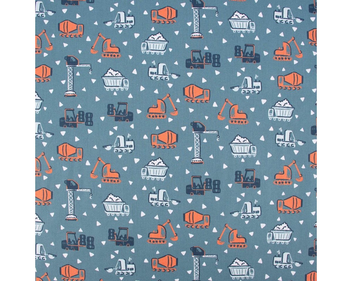 Thumbnail - SCHÖNER LEBEN. Stoff Baumwollstoff Popeline Baustelle rauchblau mint weiß orange 1,50m, allergikergeeignet