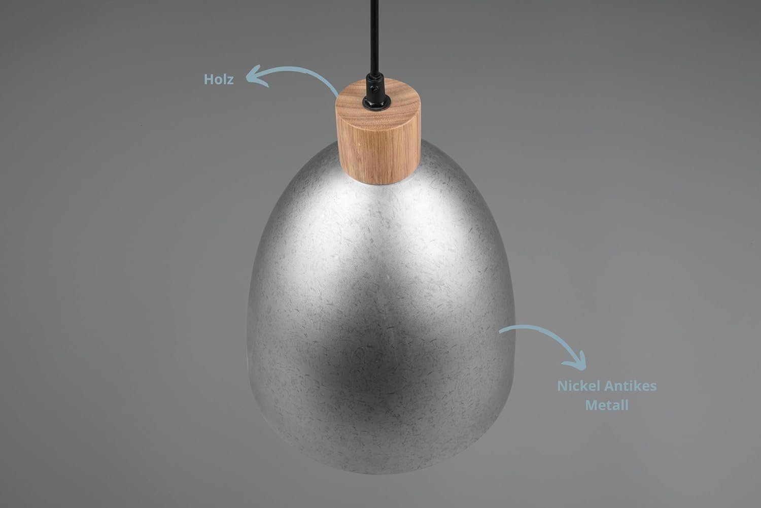lightling Pendelleuchte Eggert, ohne Leuchtmittel, moderne Pendellampe mit Metallschirm und Elementen aus Holz