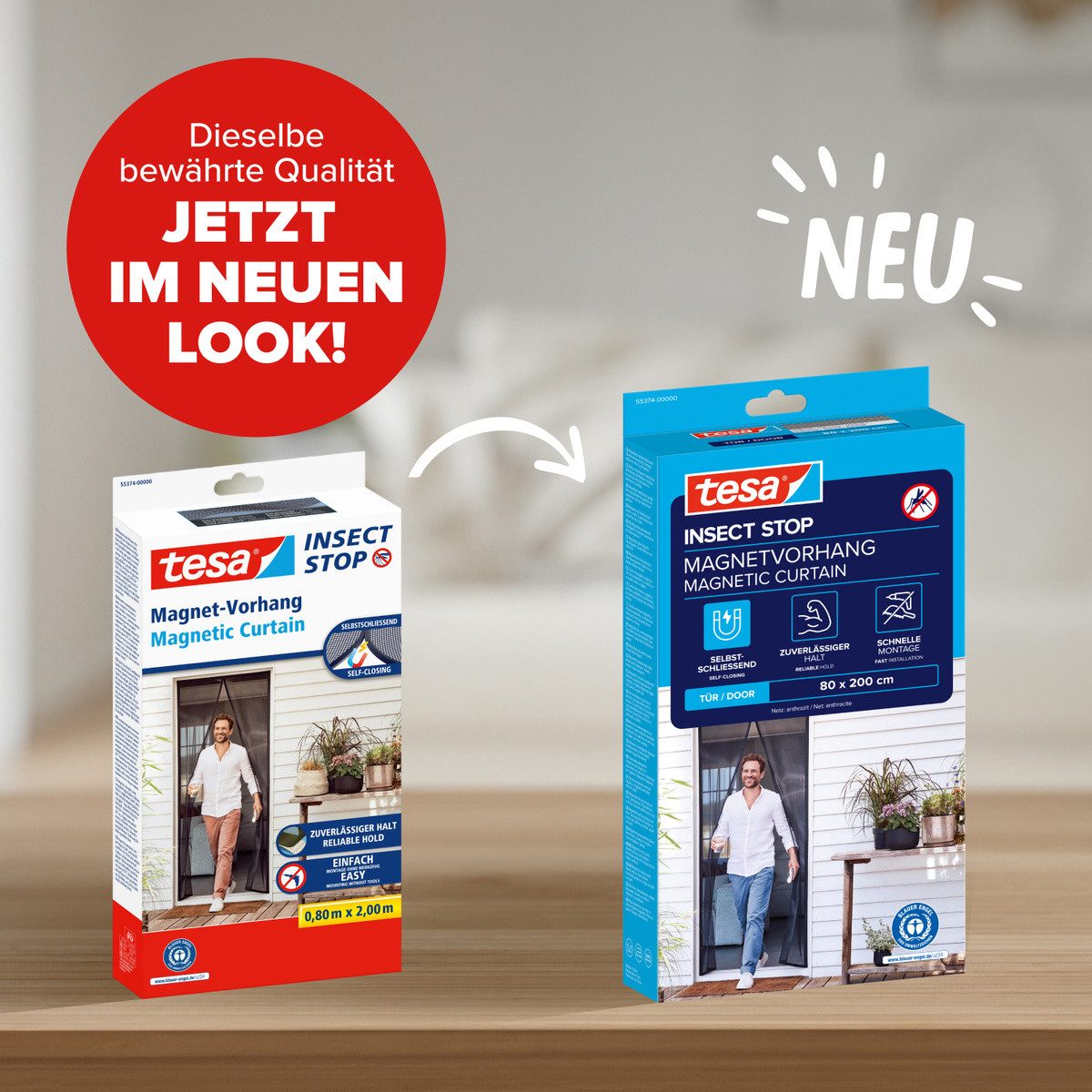 tesa Insect Stop Magnetvorhang selbstschließend, S - 0,80 m x 2,00 m, (Packung, 1-St., Magnetvorhang, selbstklebendes Klettband), Insektenschutzvorhang mit Magneten - für Balkon- und Terrassentüren