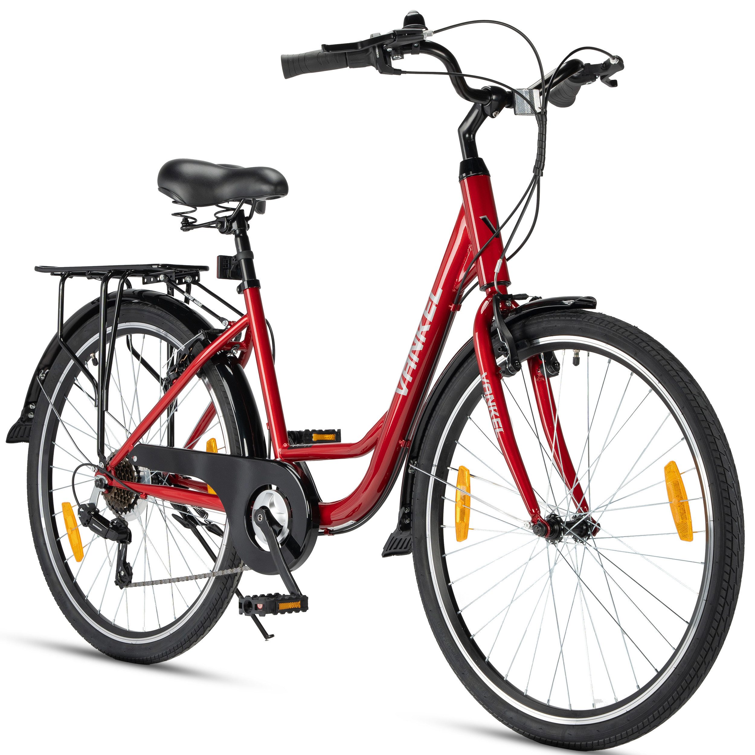 Vankel Mountainbike 26 Zoll, Freizeitbike, 7-Gang, Kettenschaltung, V-Brakes, 7 Gang, Kettenschaltung, Schutzbleche, Gepäckträger, ab 14 Jahren, kurze Wege