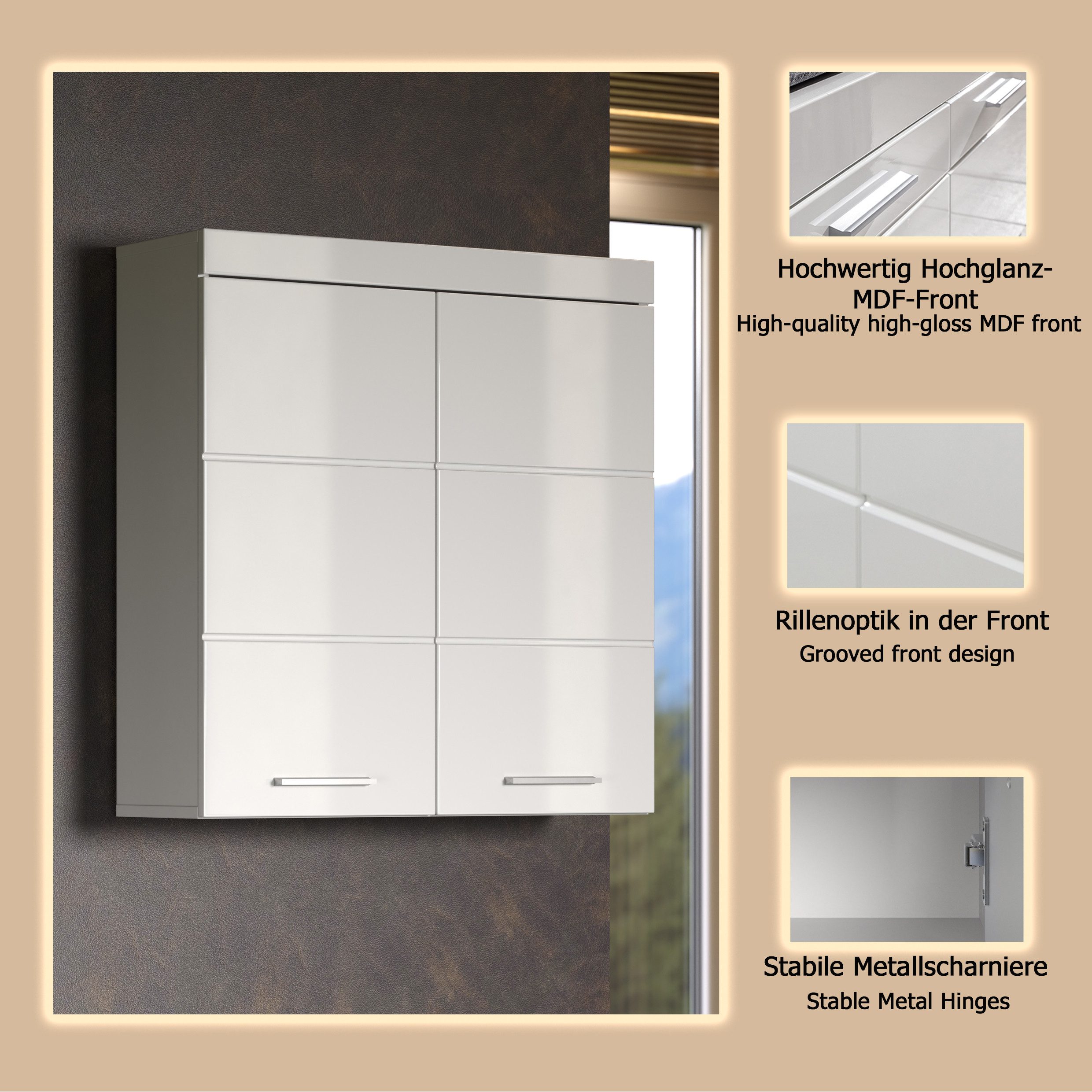welltime Hängeschrank Avena Badschrank breit mit verstellbaren Böden - Maße (B/T/H) 73/23/77 cm