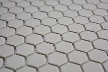 Mosani Bodenfliese Hexagon Keramikmosaik Mosaikfliesen hellgrau matt / 10 Mosaikmatten