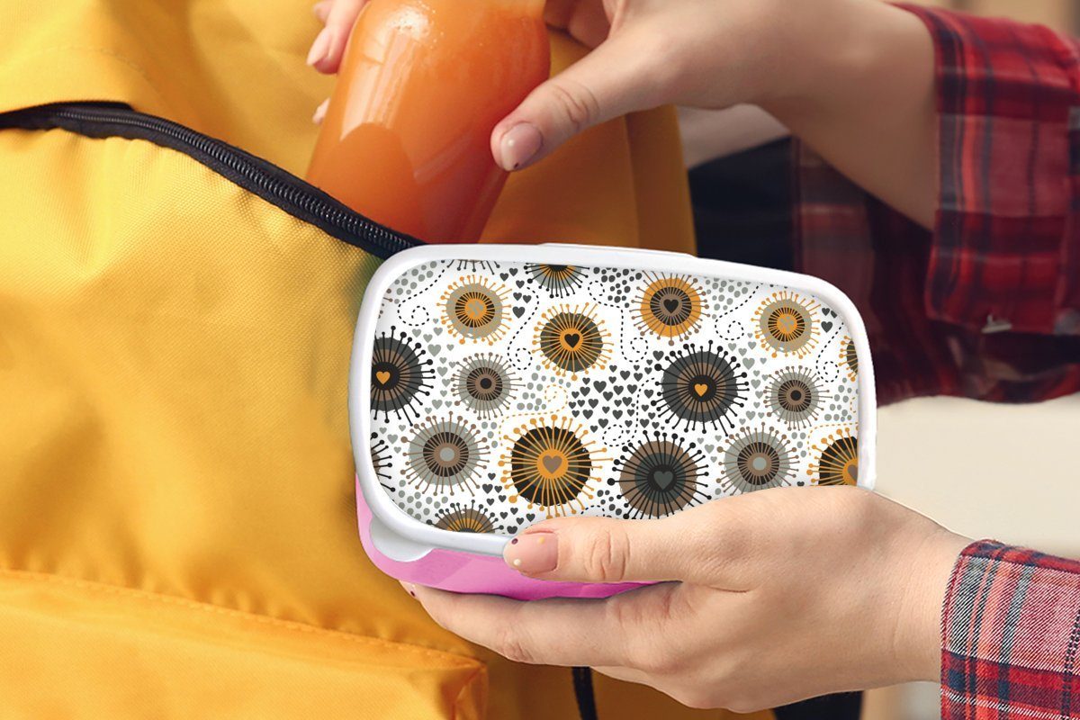 Muster, - Mädchen, Kinder, Brotdose Herz 50er Brotbox rosa MuchoWow Lunchbox Kunststoff, für Erwachsene, Jahre (2-tlg), Kunststoff - Snackbox,
