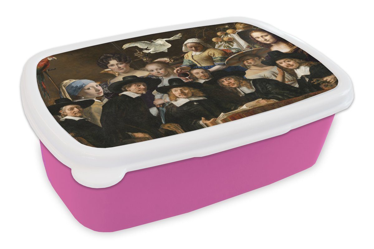 MuchoWow Lunchbox Alte Meister - Gemälde - Collage, Kunststoff, (2-tlg), Brotbox für Erwachsene, Brotdose Kinder, Snackbox, Mädchen, Kunststoff rosa