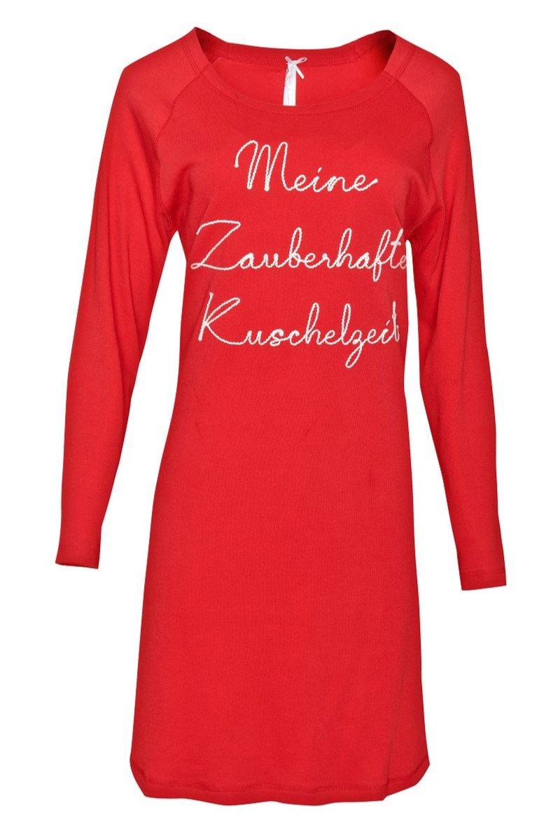 Louis & Louisa Schlafanzug Nachthemd Damen - KUSCHELZEIT - rot