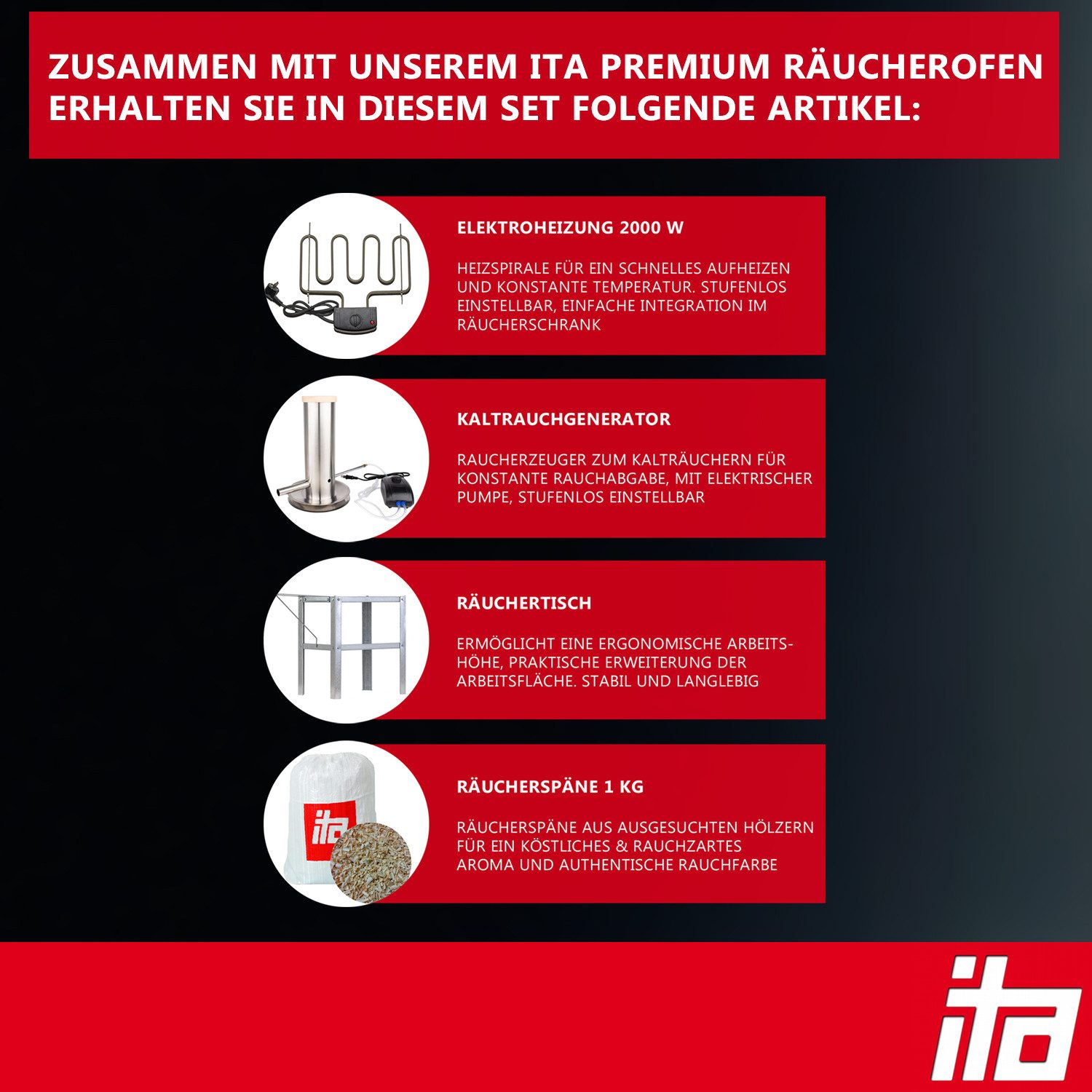ITA Räucherofen Räucherofen 7012 - Premium Räucherschrank mit 3 Etagen, 1-St., Smoker mit Heizspirale & Räuchertisch und Rauchgenerator – Bild 2 von 5