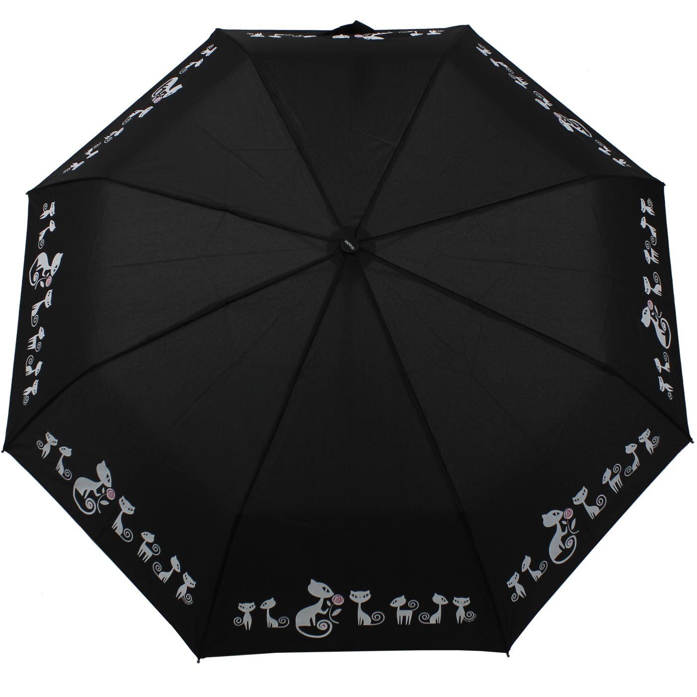 schwarz praktisch Taschenregenschirm Auf-Zu-Automatik für Fiber Cats, Katzen-Liebhaber elegant, Magic und doppler® - stabil - Damen