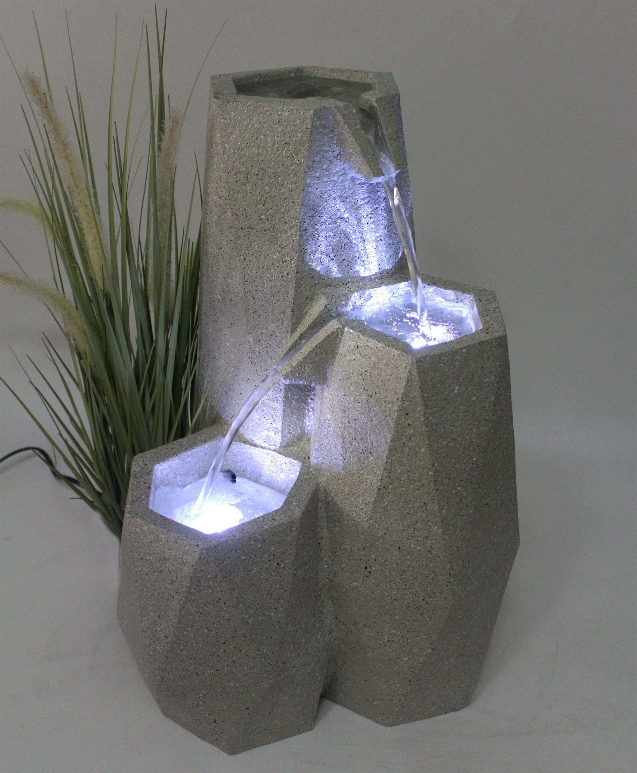 Arnusa Gartenbrunnen Zimmerbrunnen mit Beleuchtung geometisch für Außen Innen und Steinoptik, LED