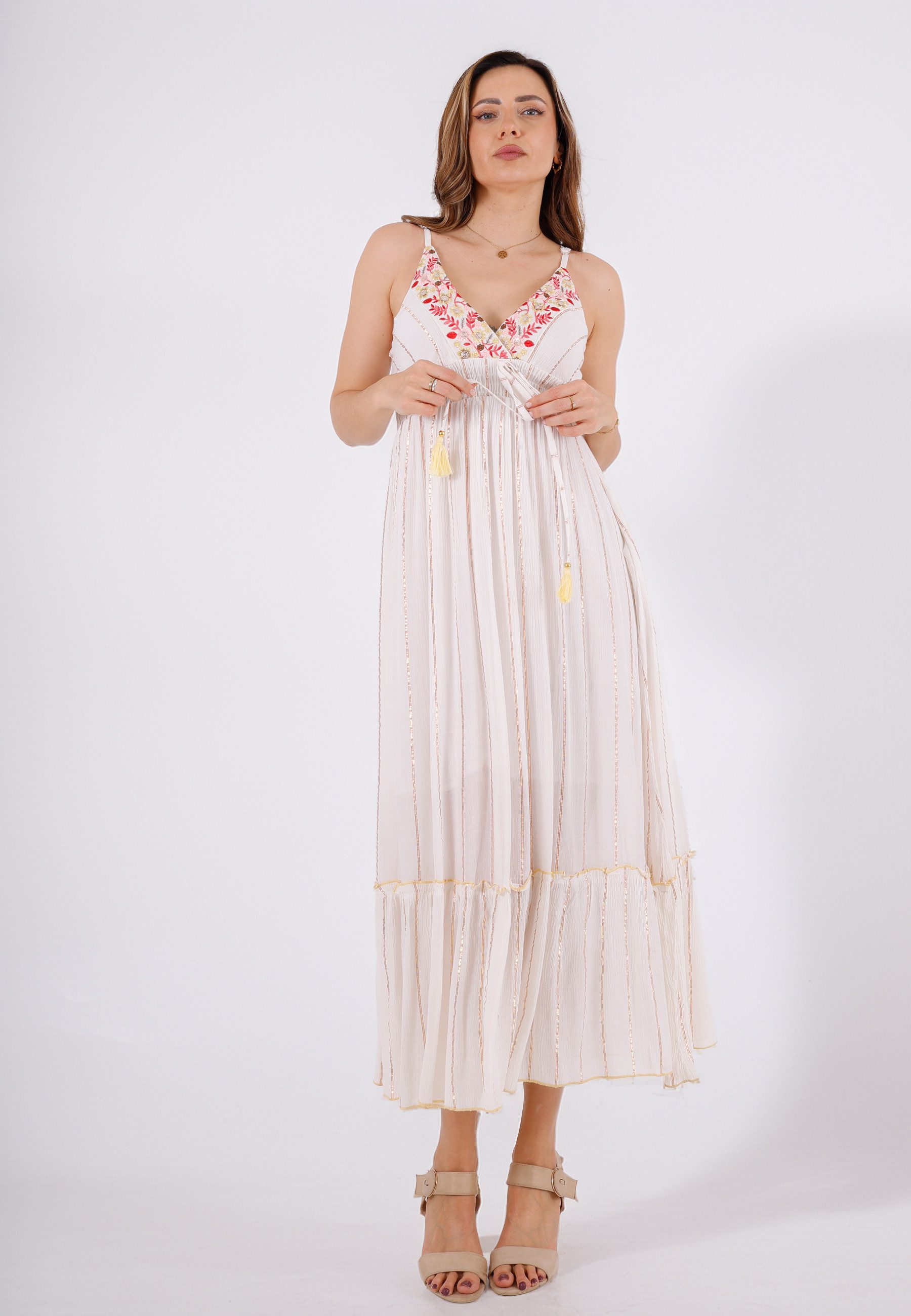 YC Fashion & Style Sommerkleid Boho Strandkleid mit Stickerei & Bindeband One Size (34-40) aus Viskose