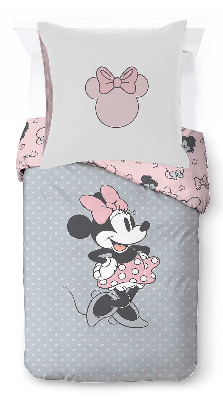 Disney Kinderbettwäsche Disney Minnie Mouse Bettbezug-Set 135x200 cm + Kissenbezug 80x80 cm, Washed Cotton, 2 teilig, 100 % Baumwolle, maschinenwaschbar, wendbar