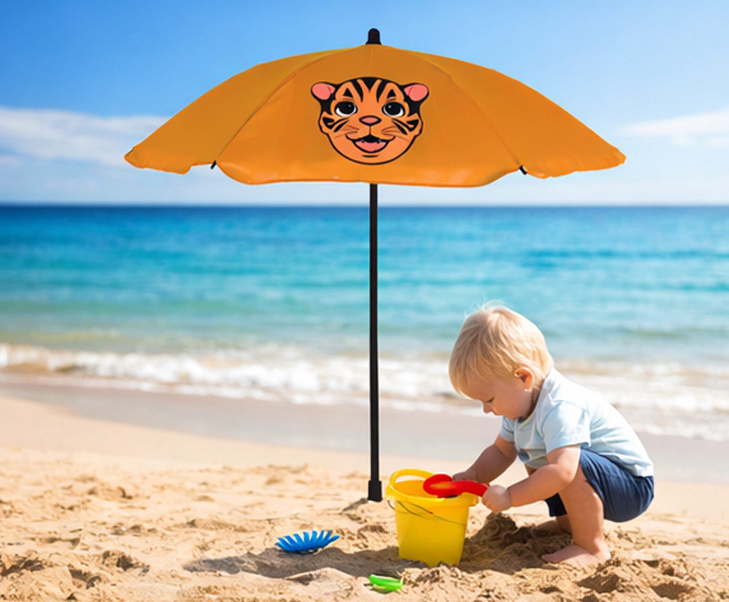 Mojawo Essgruppe Kinder Sonnenschirm Sonnenschutz Gartenschirm Ø110xH130 cm Tiger – Bild 3 von 4