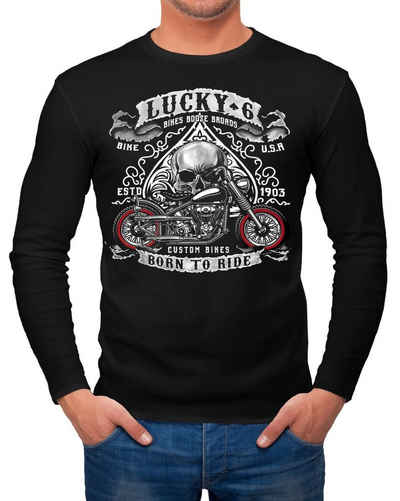 Neverless Longsleeve »Herren Longsleeve Biker Lucky 6 Totenkopf Pik Motorrad Shopper USA Live to Ride Langarmshirt Neverless®« mit Print