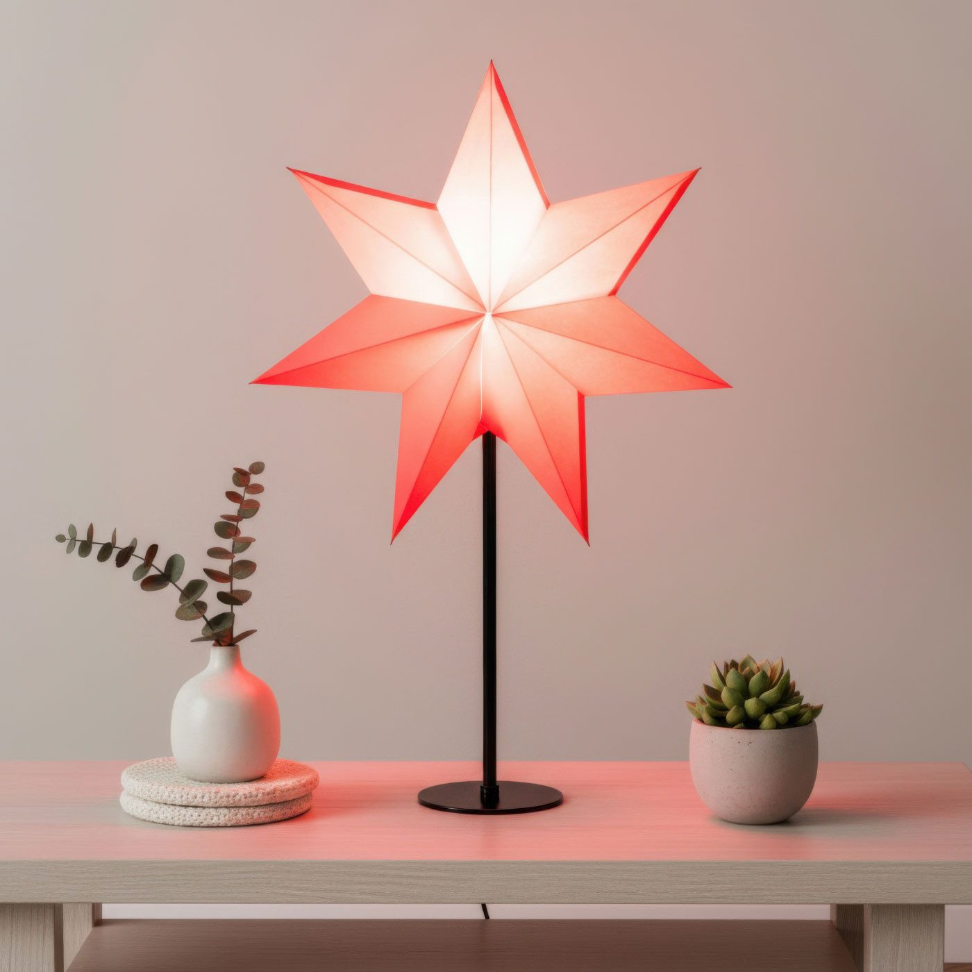 Levandeo® LED Stern, LED Stern Rot H50cm mit Standfuß Weihnachten Leuchtstern Tischdeko