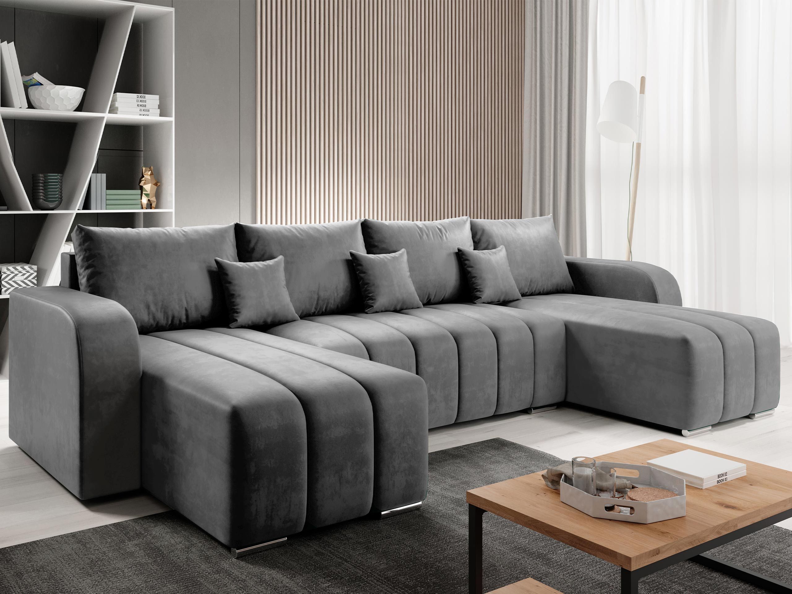MIRJAN24 Wohnlandschaft Pufetto U, mit Schlaffunktion und Bettkasten, symmetrisch U-Form mit Kissen-Set, Metallfüße