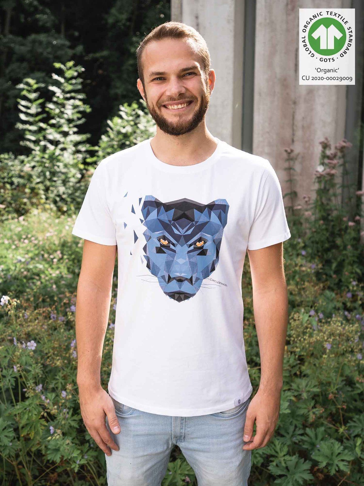 (1-tlg) Herren Panther T-Shirt Print Kurzarm Dunkelblau T-Shirt CircleStances S-XXL Blau Geometrischer Weiß mit