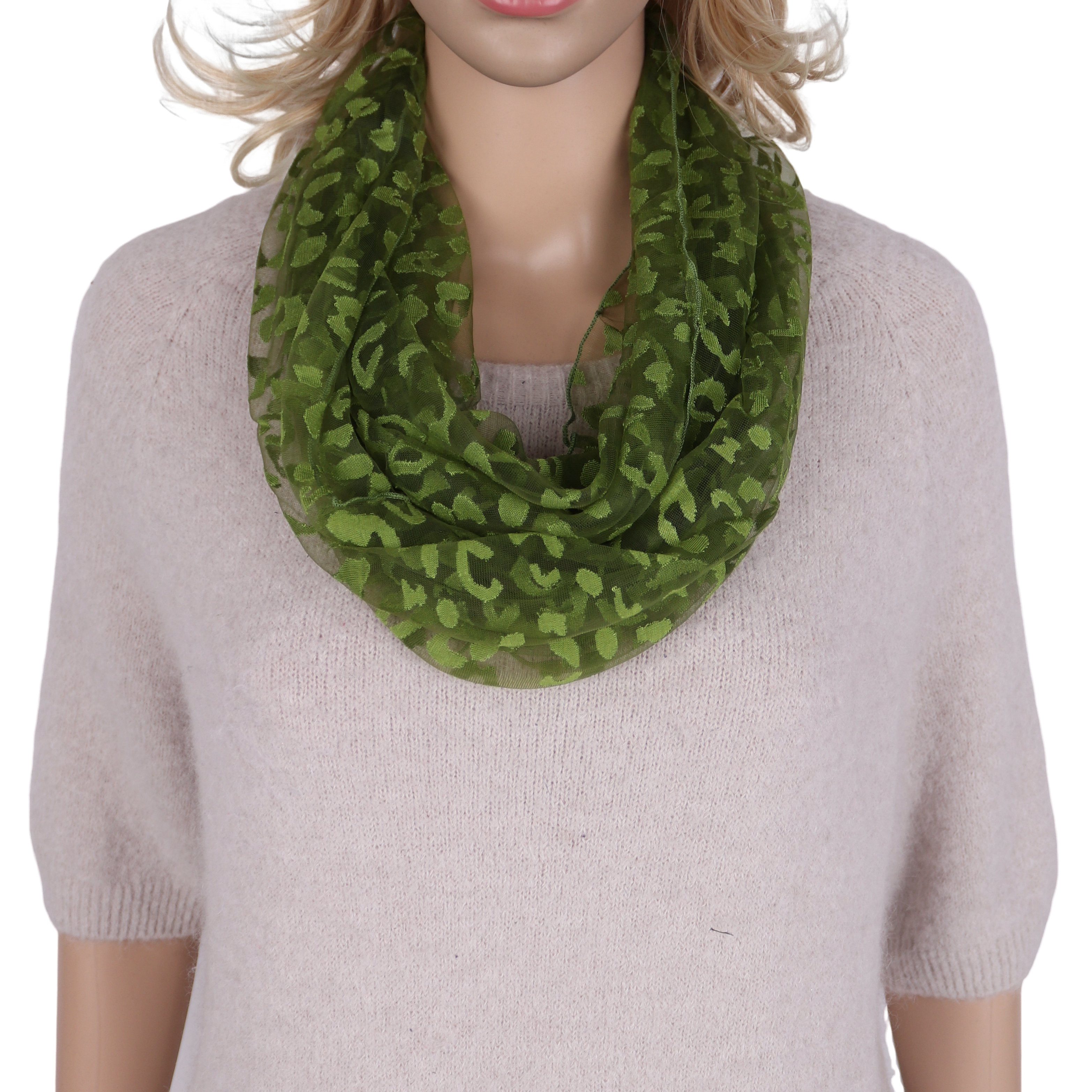 MIRROSI Loop Damen Schal Unifarbe HALBTRANSPARENT, Tolle Muster, Schlauchschal, (ca.160x38cm, zweimal um den Hals wickelbar), sehr leicht und angenehm zu tragen