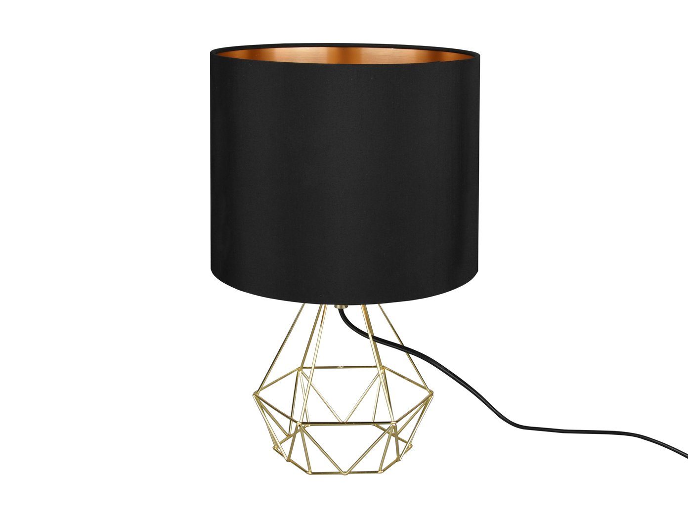 meineWunschleuchte Tischleuchte Gitter & Stoffschirm Schwarz Gold, ohne Leuchtmittel, Höhe 38cm, ausgefallene Designer Nacht-Tischlampe mit Gitterfuß